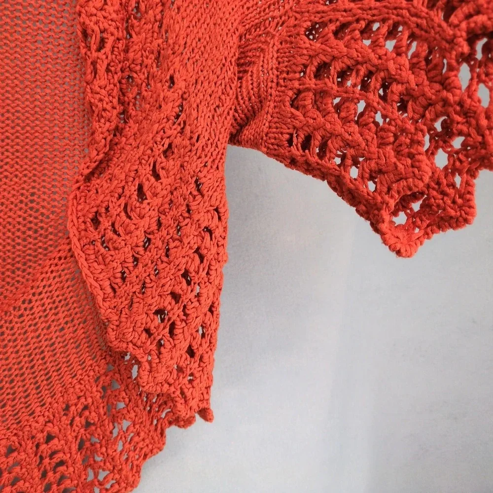 Vintage Y2K Vigoss Bonwee Orange Open Knit Wrap Sweater Womens OS Crochet Boho
